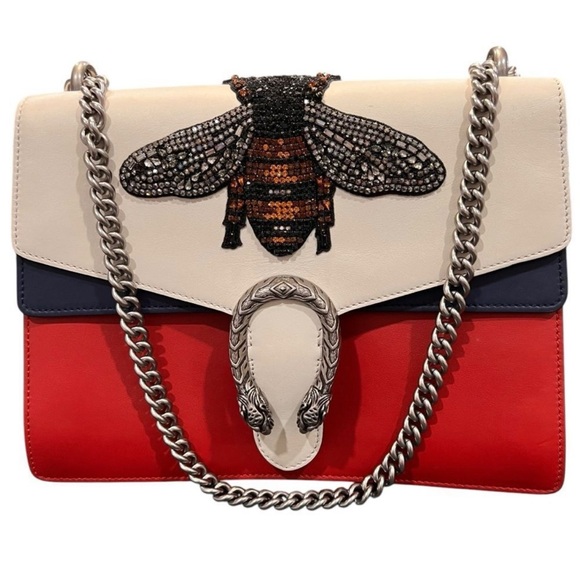 Gucci Dionysus Red, White, and Blue Designer Bag with Bee Embellishment - Picture 1 of 10